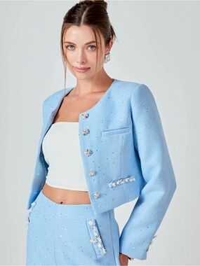 Endless Rose Rory Blue Embellished Cropped Jacket XS | 100